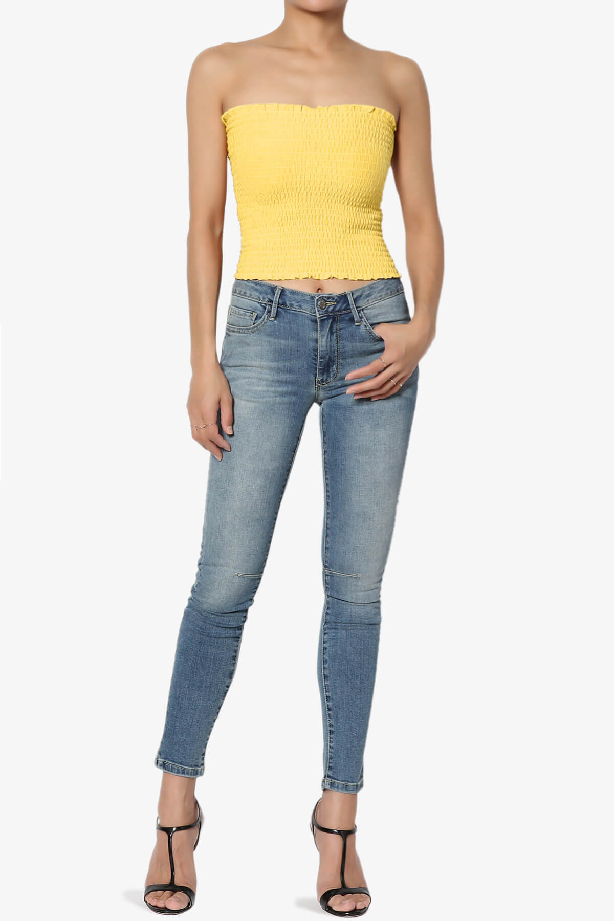 Faleece Smocked Crop Tube Top YELLOW_6