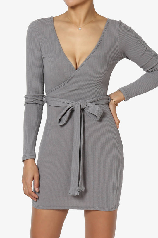 Fiorra Wrap V-Neck Bodycon Knitted Mini Dress
