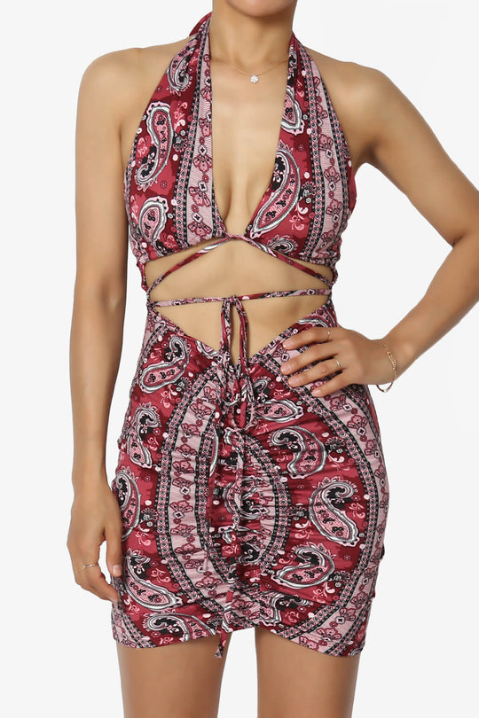 Fortunate Printed Halter Cut Out Bodycon Mini Dress