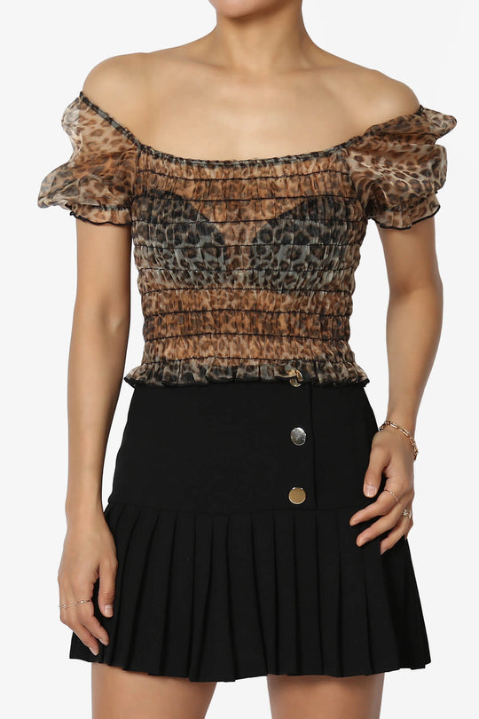 Franco Leopard Print Organza Sheer Blouse