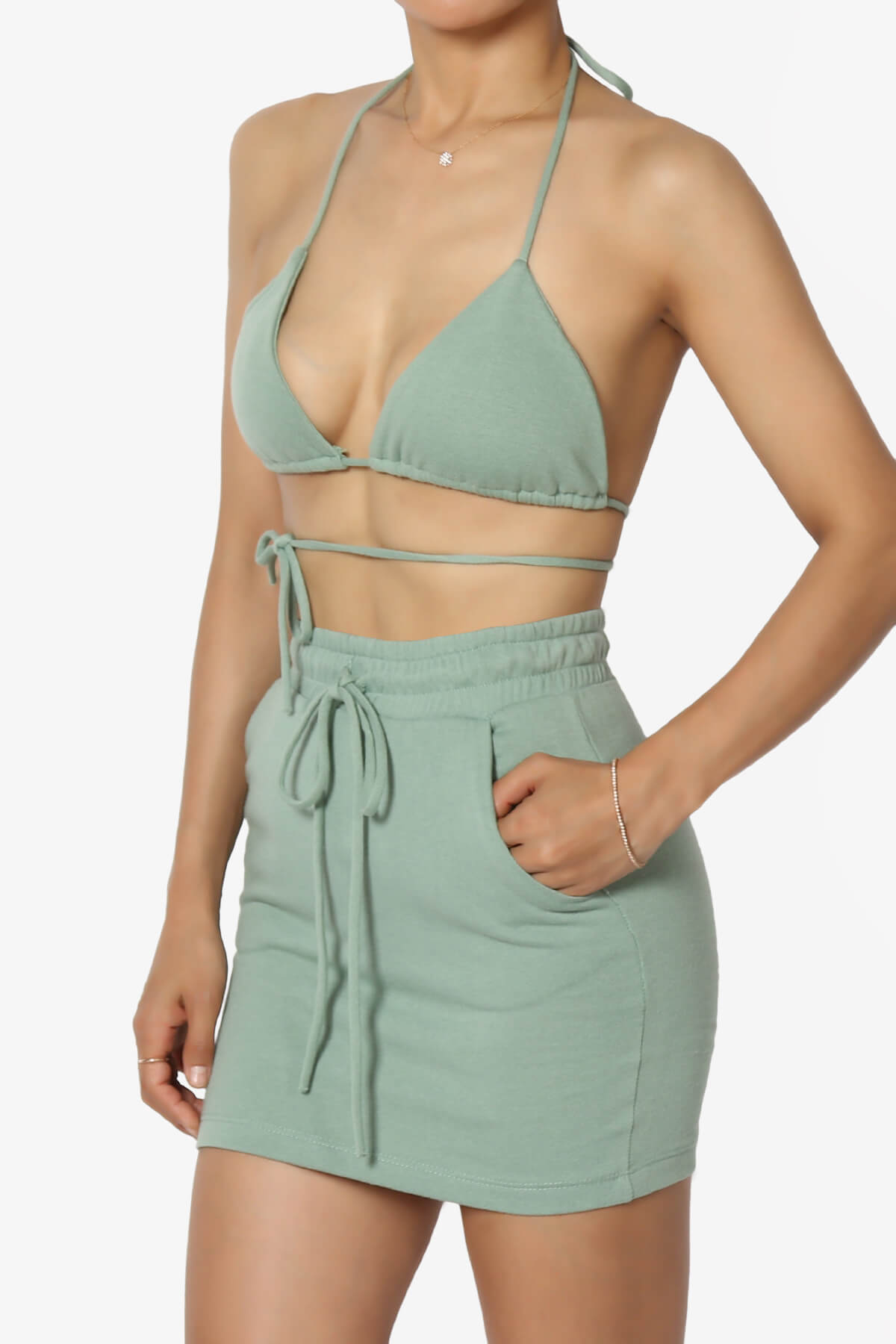 Fury Triangle Bra Top & Mini Skirt SET SAGE_3