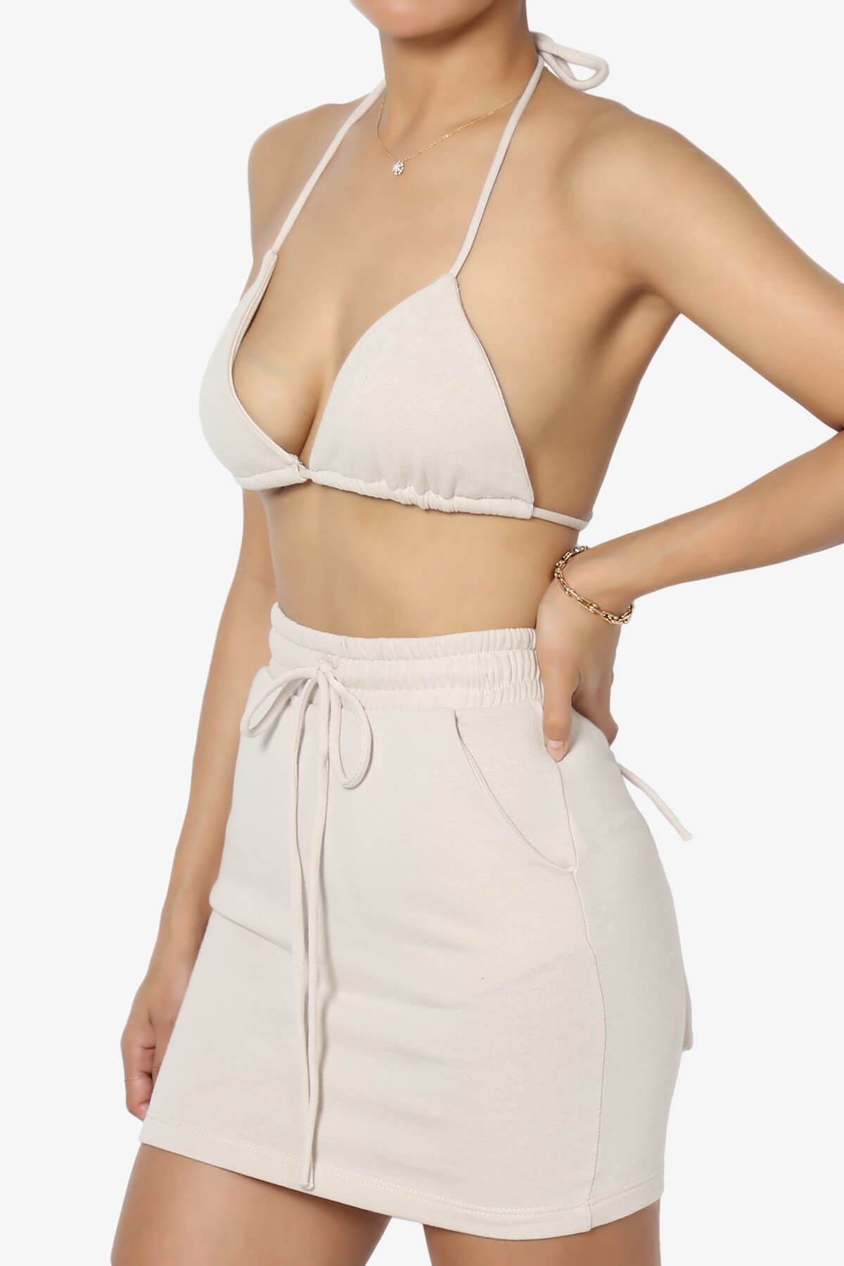 Fury Triangle Bra Top & Mini Skirt SET SAND BEIGE_3