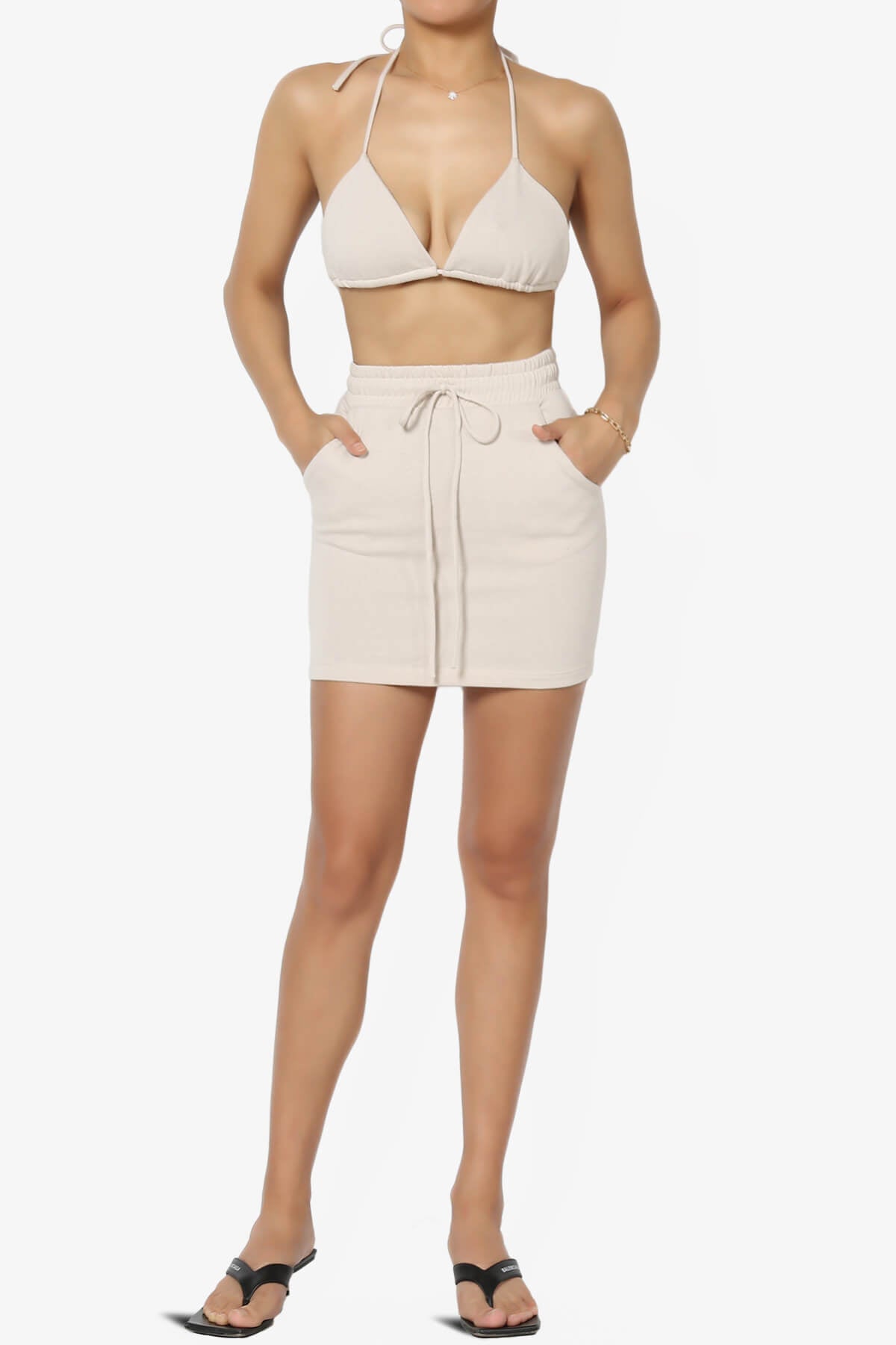 Fury Triangle Bra Top & Mini Skirt SET SAND BEIGE_6