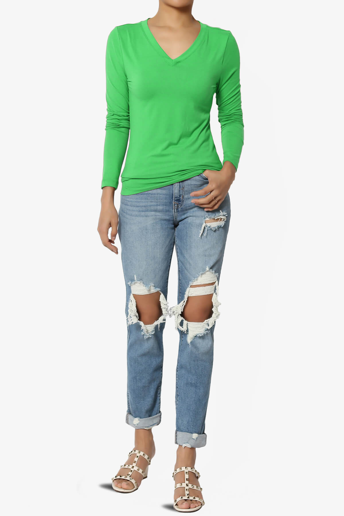 Gaia Microfiber V-Neck Long Sleeve T-Shirt APPLE GREEN_6