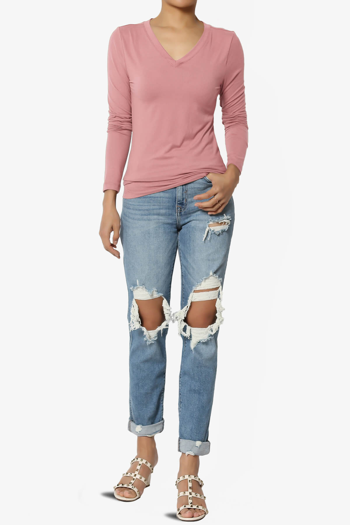 Gaia Microfiber V-Neck Long Sleeve T-Shirt DUSTY ROSE_6