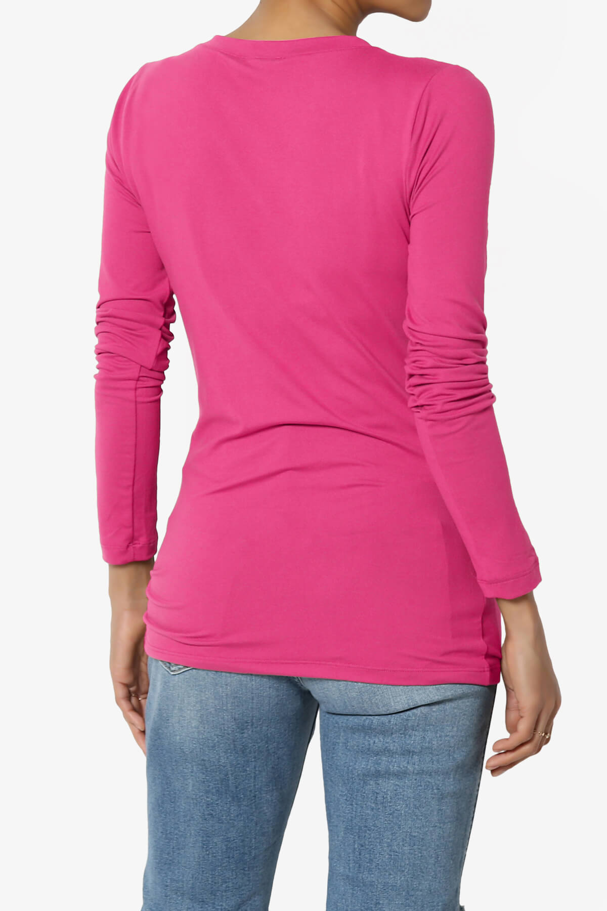 Gaia Microfiber V-Neck Long Sleeve T-Shirt HOT PINK_2