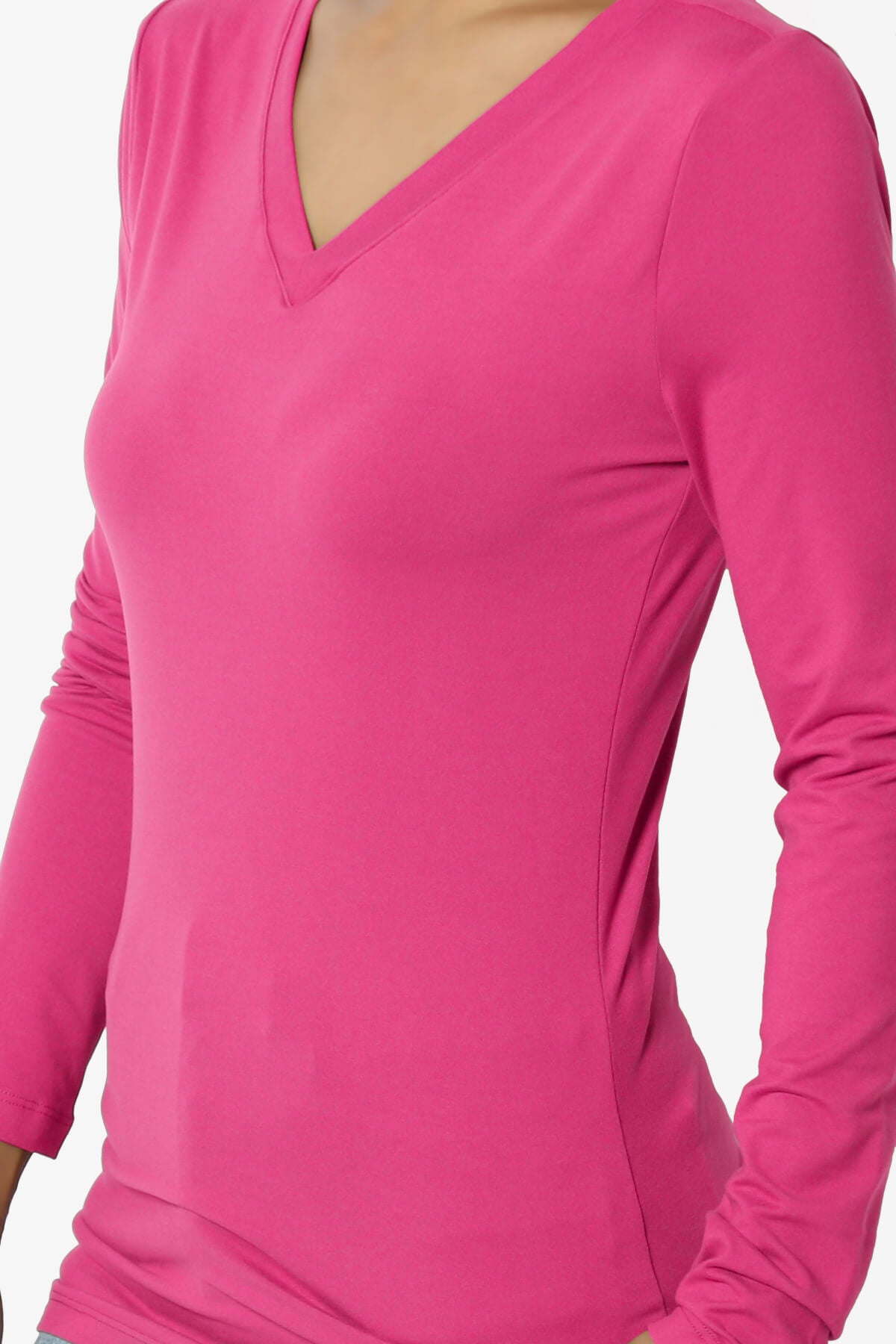 Gaia Microfiber V-Neck Long Sleeve T-Shirt HOT PINK_5