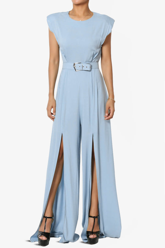 Gates Padded Shoulder Slit Wide Leg Jumpsuit TALL