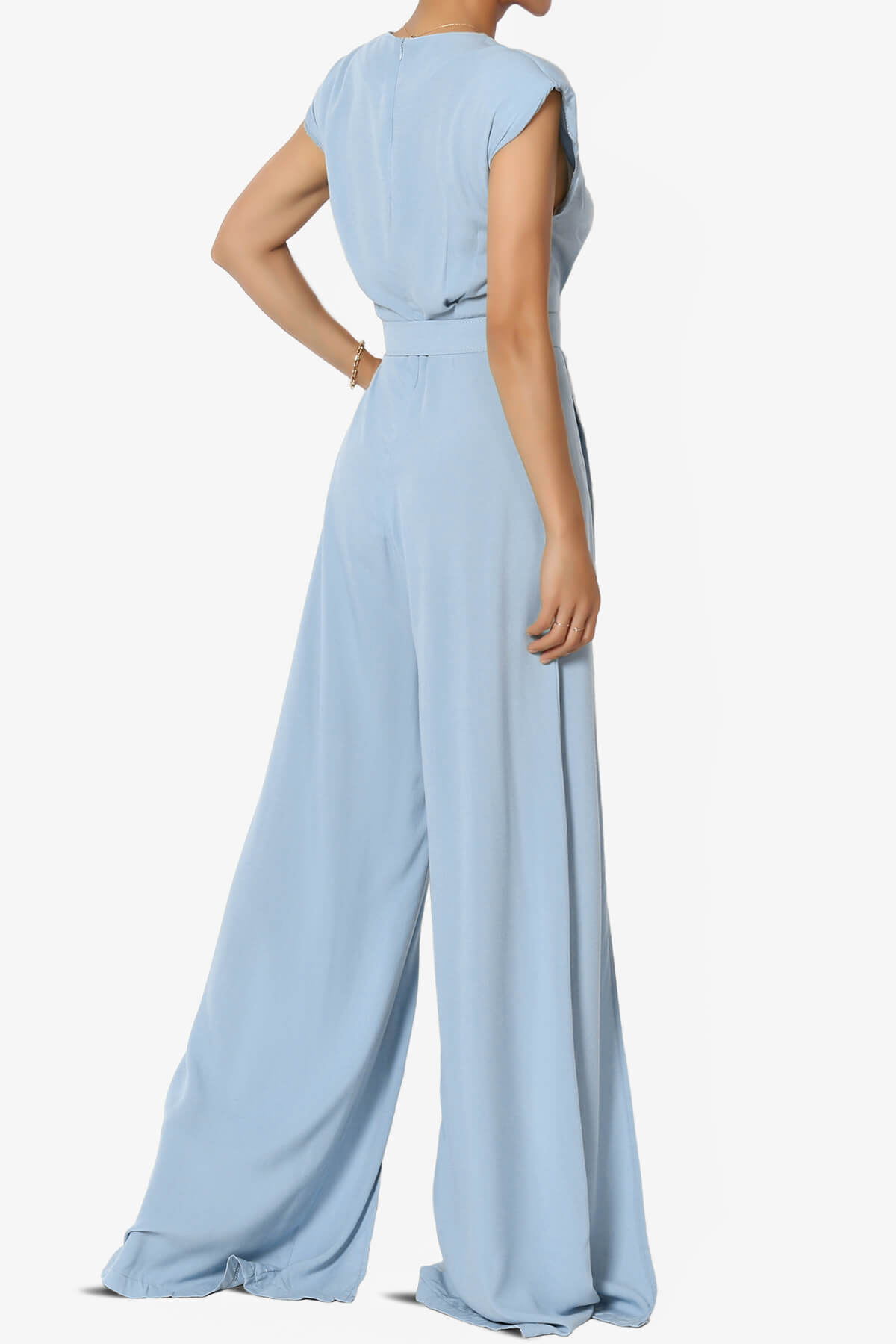 Gates Padded Shoulder Slit Wide Leg Jumpsuit TALL LIGHT BLUE_4