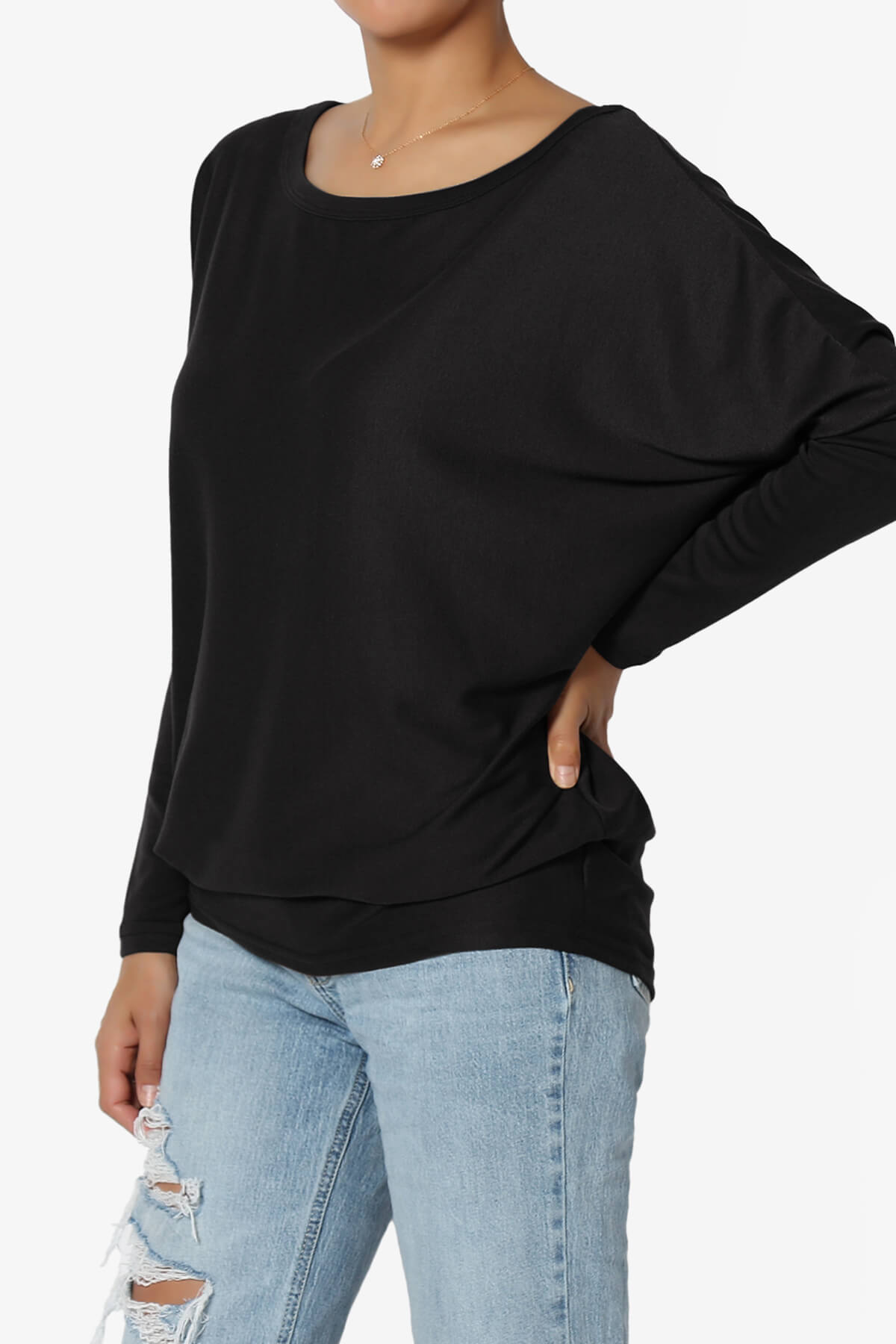 Givinn Boat Neck Dolman Long Sleeve Top