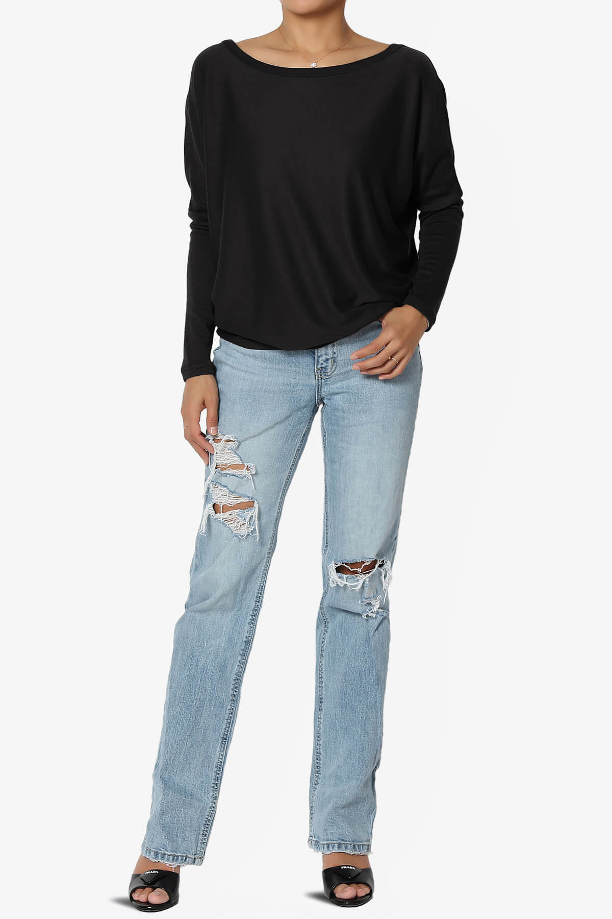Givinn Boat Neck Dolman Long Sleeve Top