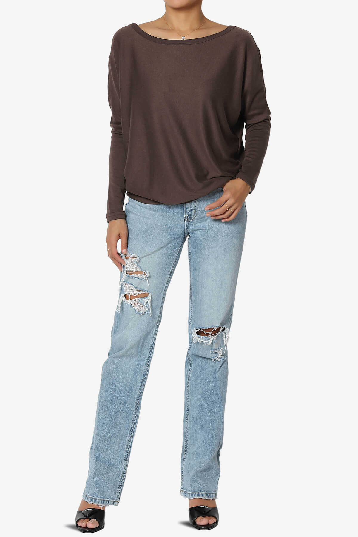 Givinn Boat Neck Dolman Long Sleeve Top