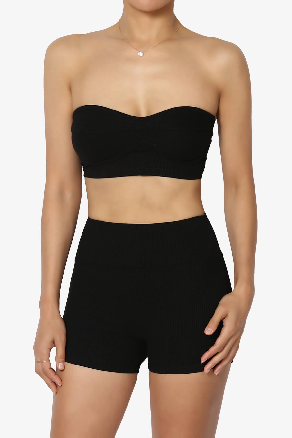 Glimmer Bandeau Top & Biker Shorts SET BLACK_1