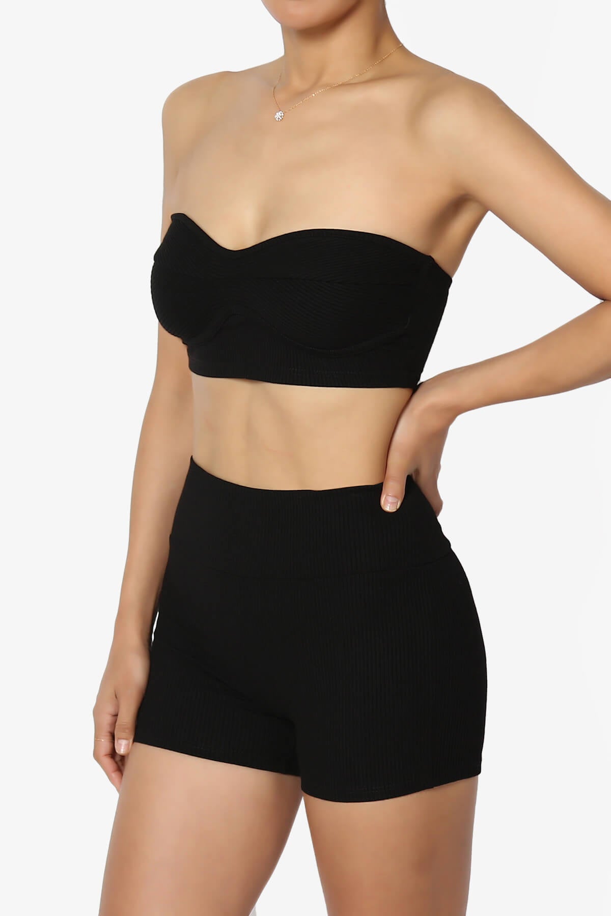 Glimmer Bandeau Top & Biker Shorts SET BLACK_3