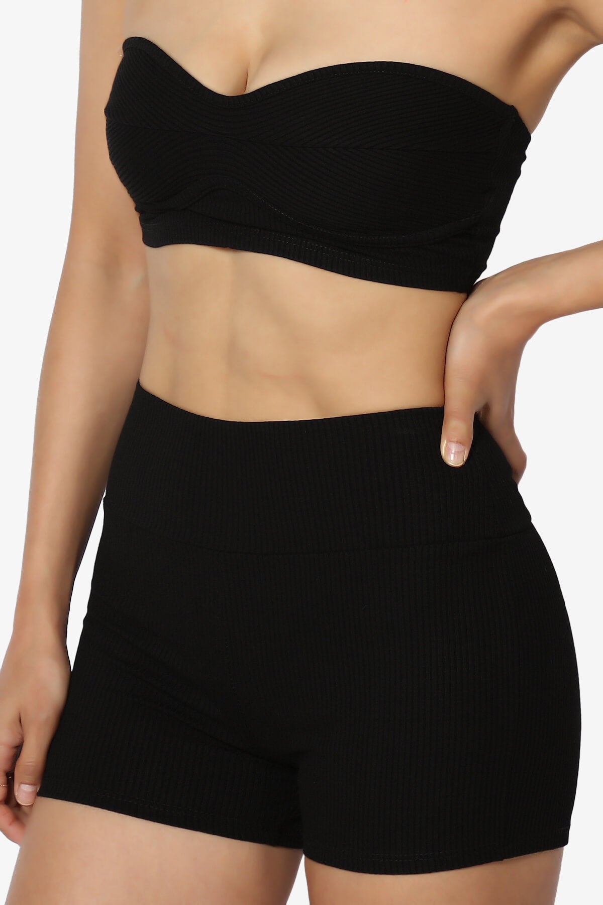 Glimmer Bandeau Top & Biker Shorts SET BLACK_5