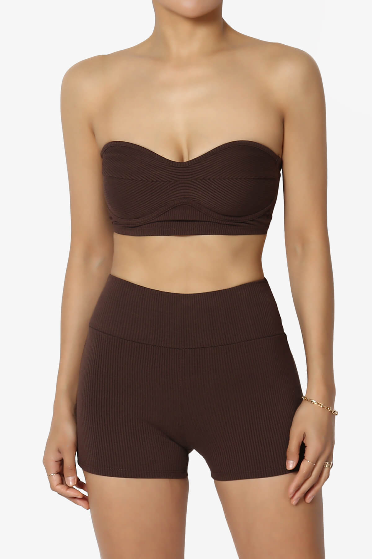 Glimmer Bandeau Top & Biker Shorts SET BROWN_1