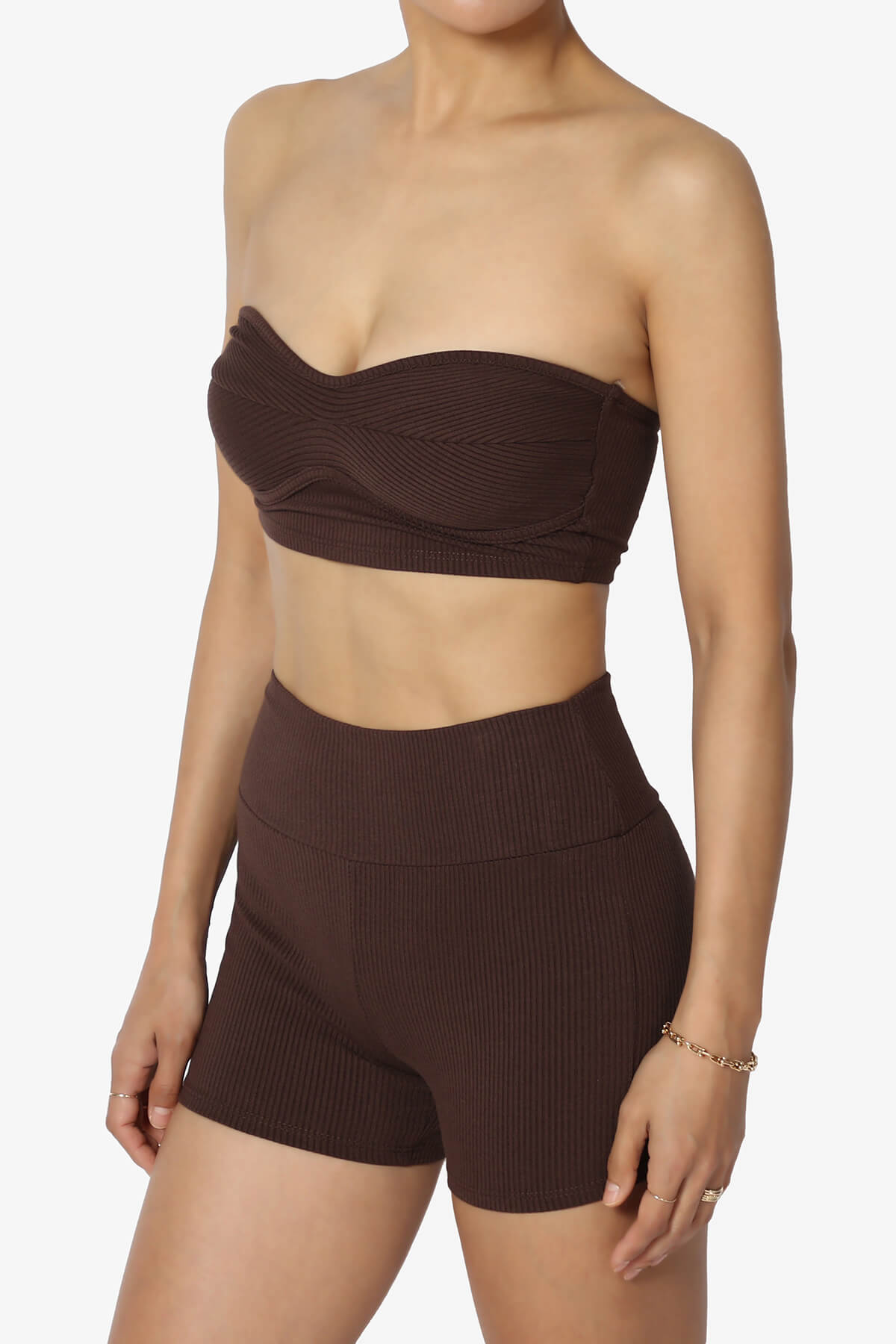 Glimmer Bandeau Top & Biker Shorts SET BROWN_3