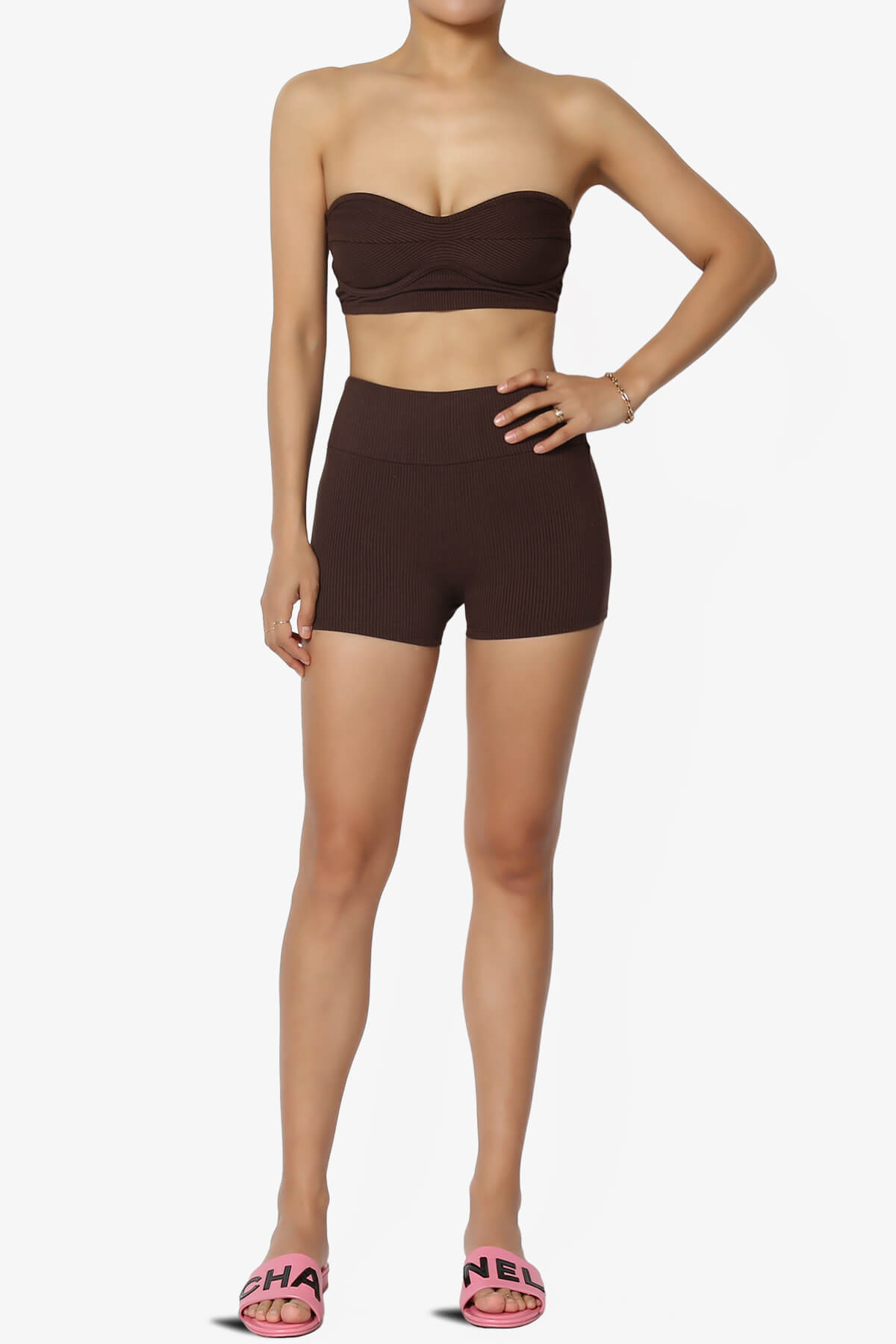 Glimmer Bandeau Top & Biker Shorts SET BROWN_6