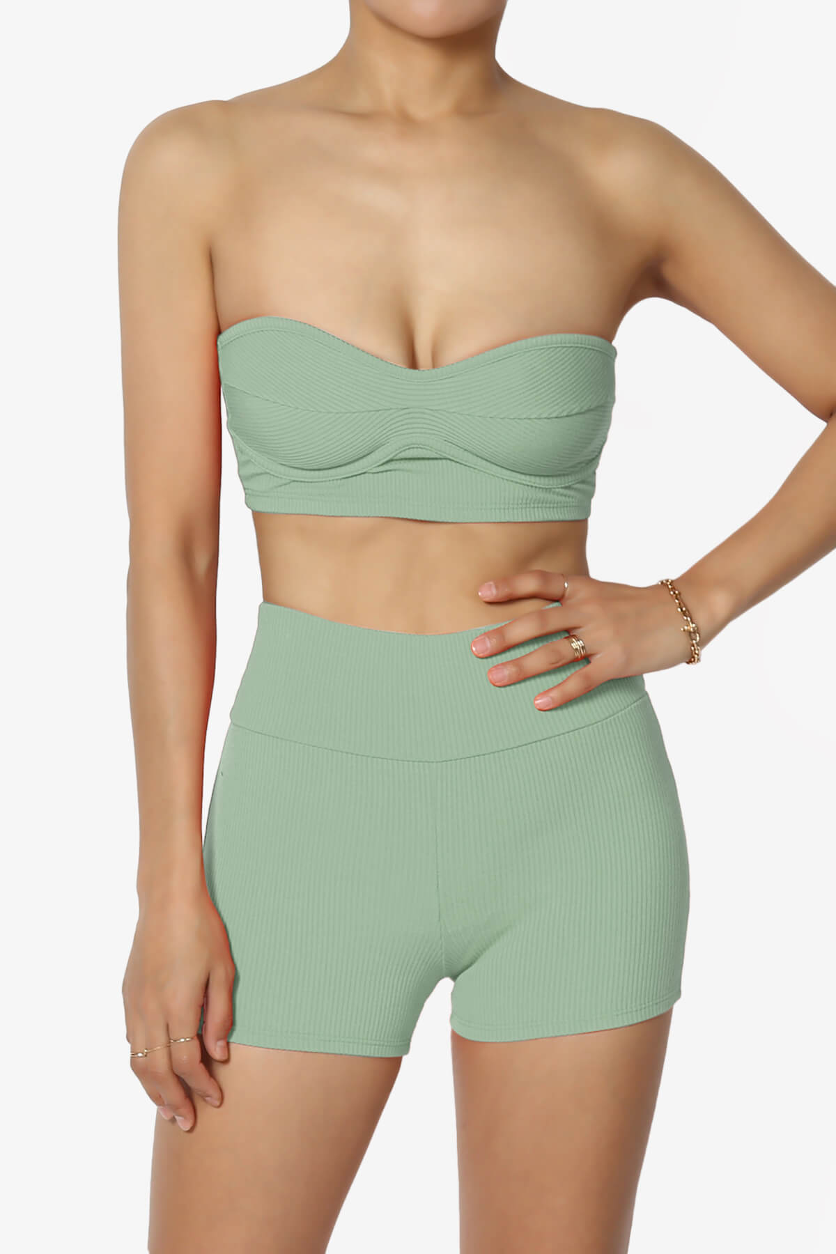 Glimmer Bandeau Top & Biker Shorts SET SAGE_1