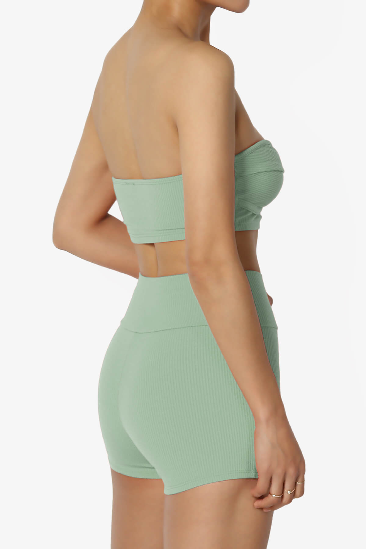 Glimmer Bandeau Top & Biker Shorts SET SAGE_4