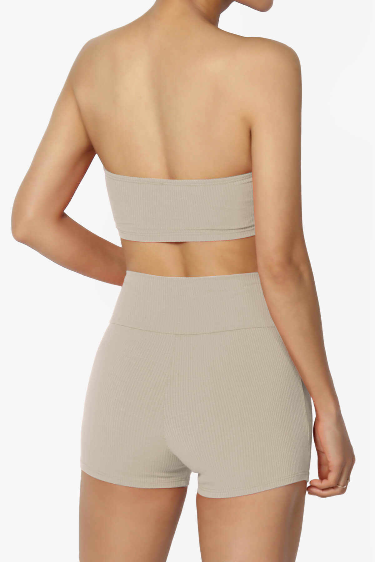 Glimmer Bandeau Top & Biker Shorts SET TAUPE_2