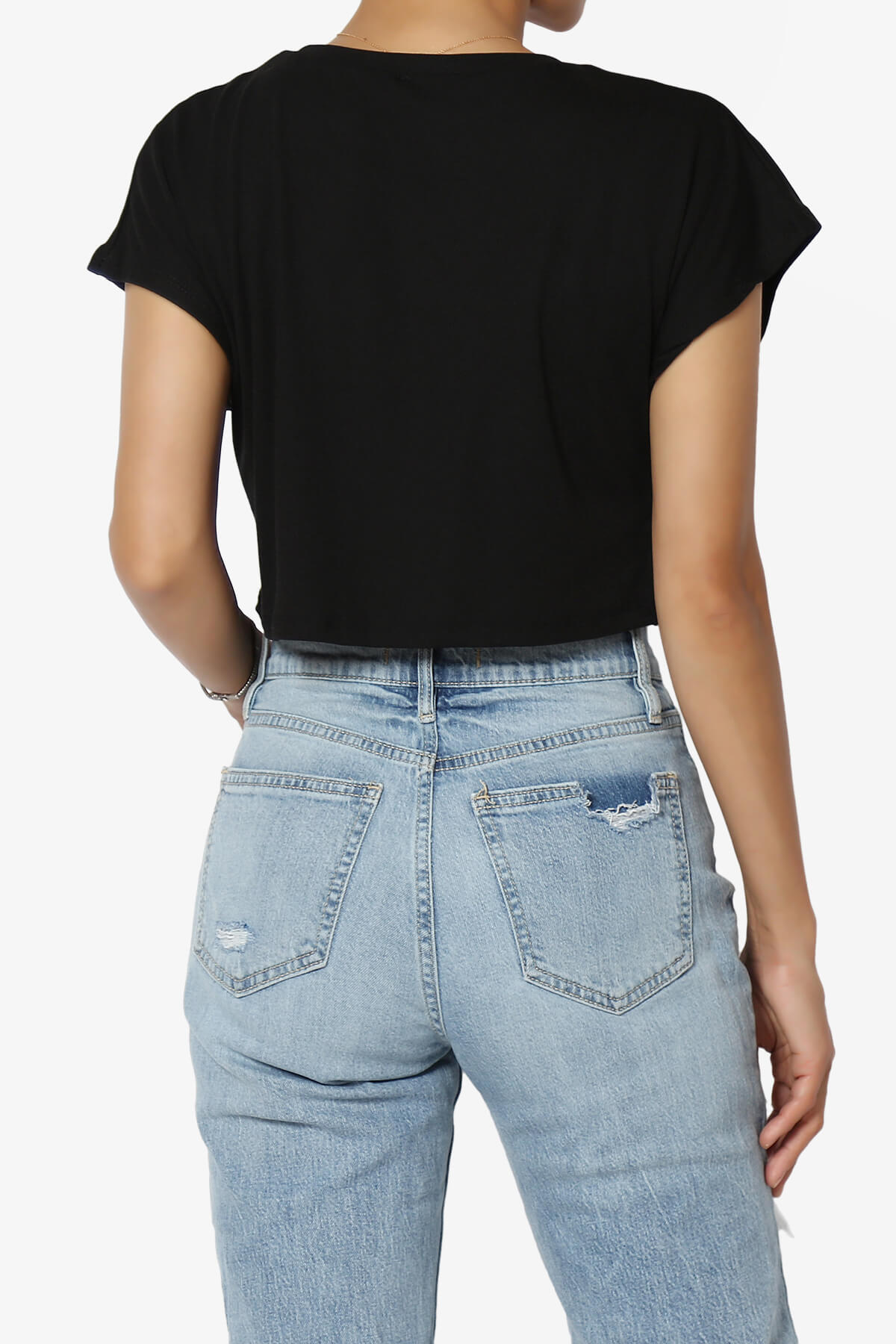 Graya Crew Neck Short Sleeve Crop Tee BLACK_2