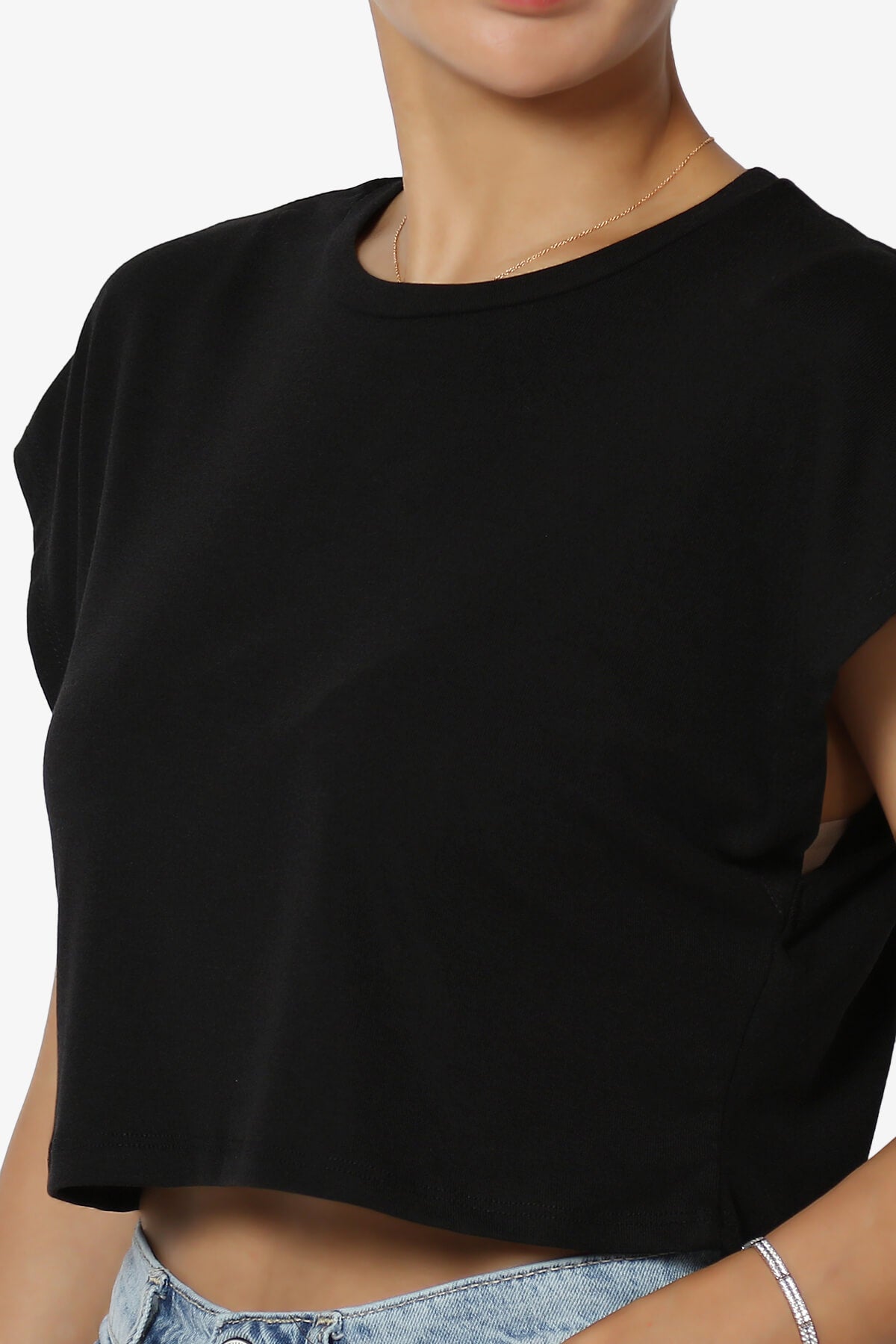 Graya Crew Neck Short Sleeve Crop Tee BLACK_5