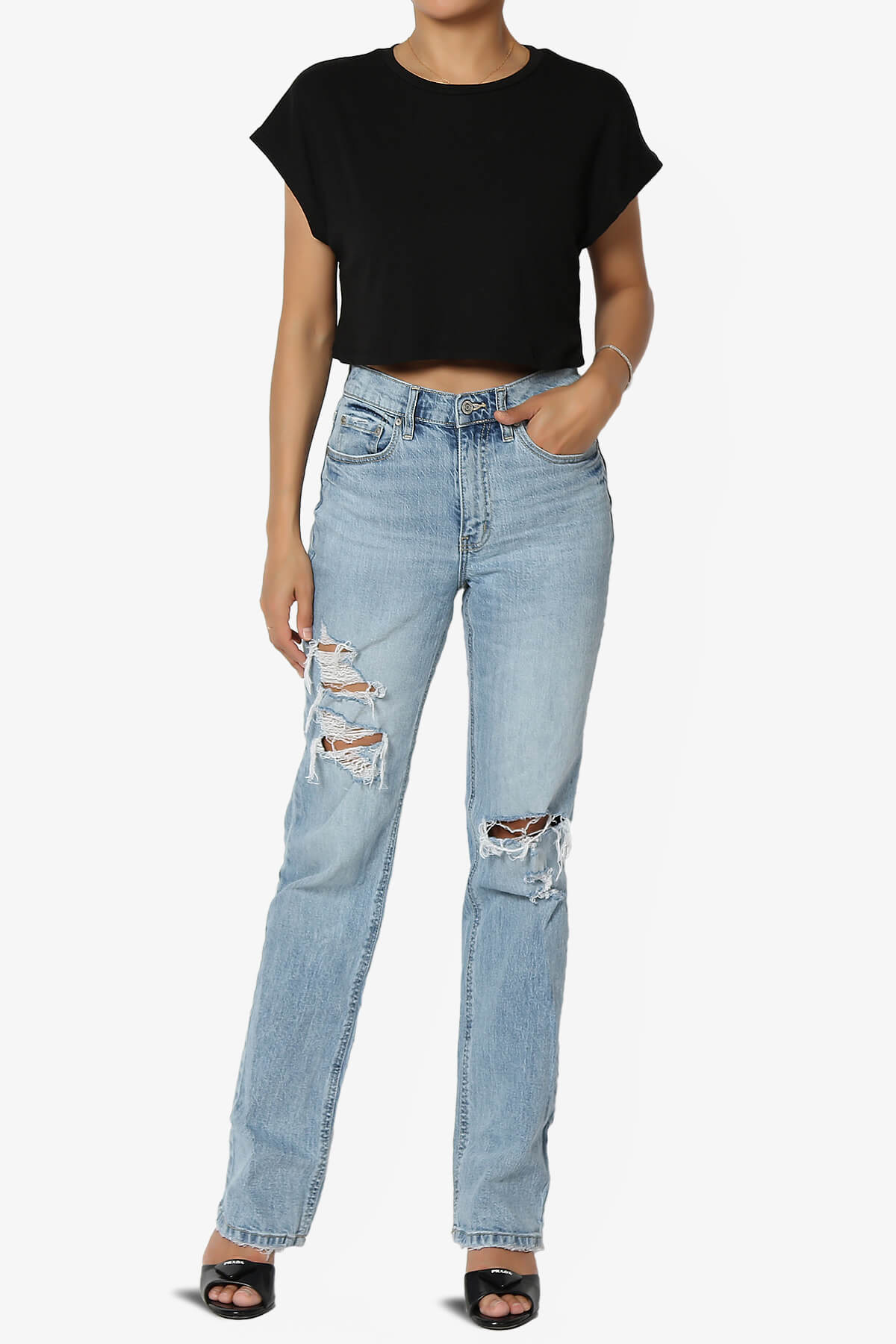 Graya Crew Neck Short Sleeve Crop Tee BLACK_6