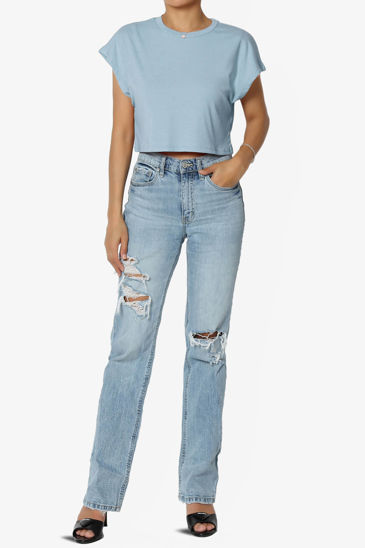 Graya Crew Neck Short Sleeve Crop Tee DENIM BLUE_6