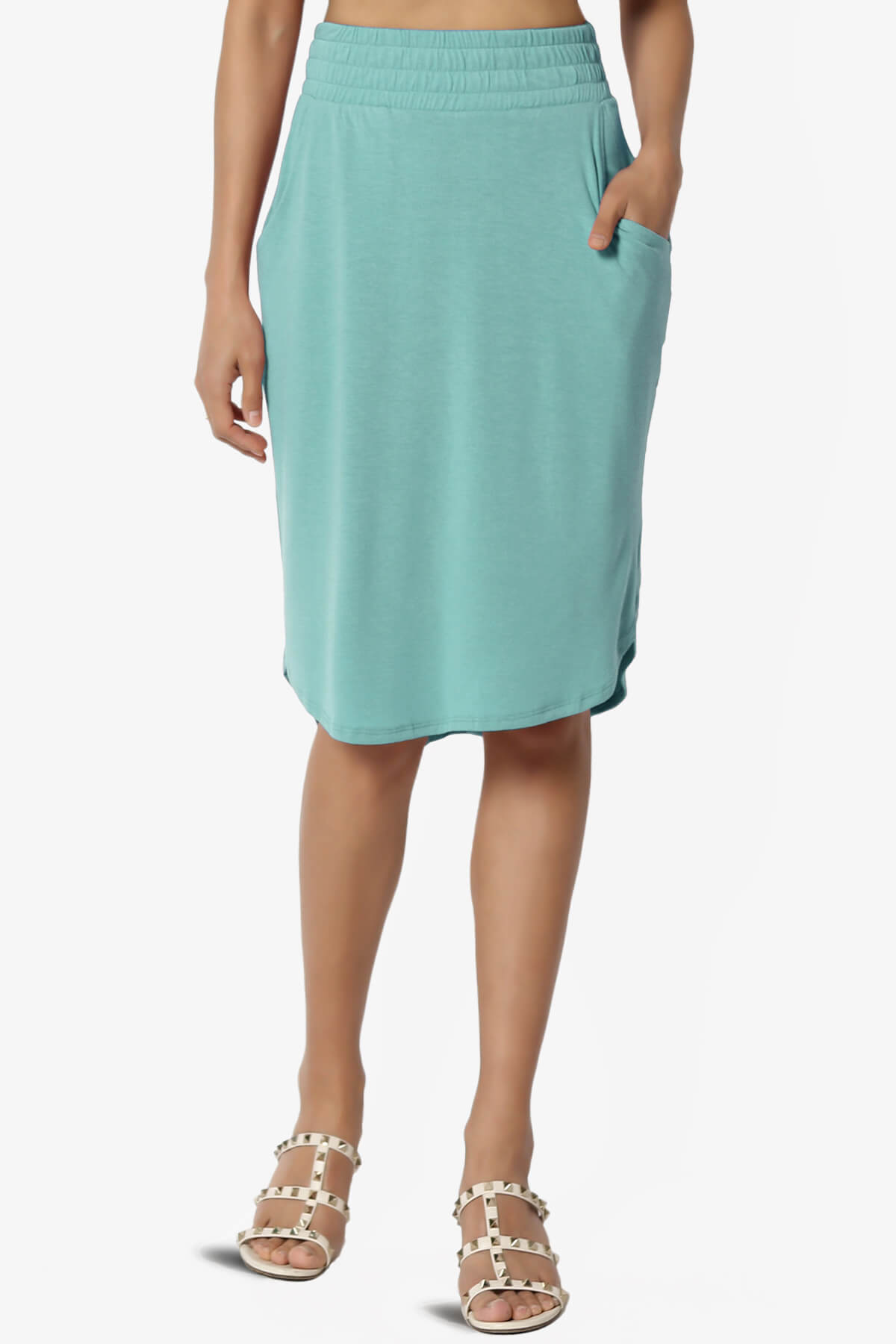 Hadyn Casual Elastic High Waist Straight Skirt DUSTY TEAL_1