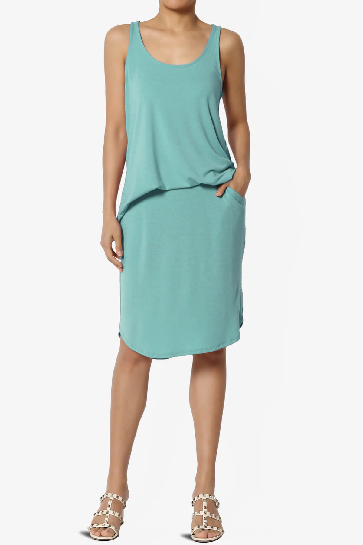 Hadyn Casual Elastic High Waist Straight Skirt DUSTY TEAL_6