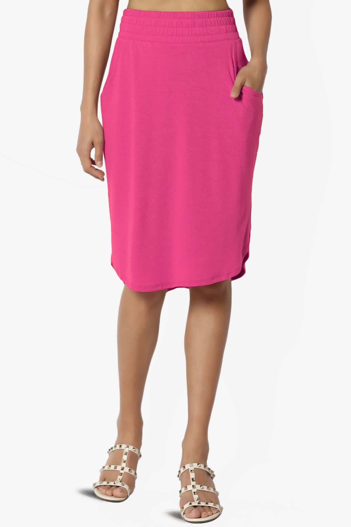 Hadyn Casual Elastic High Waist Straight Skirt HOT PINK_1