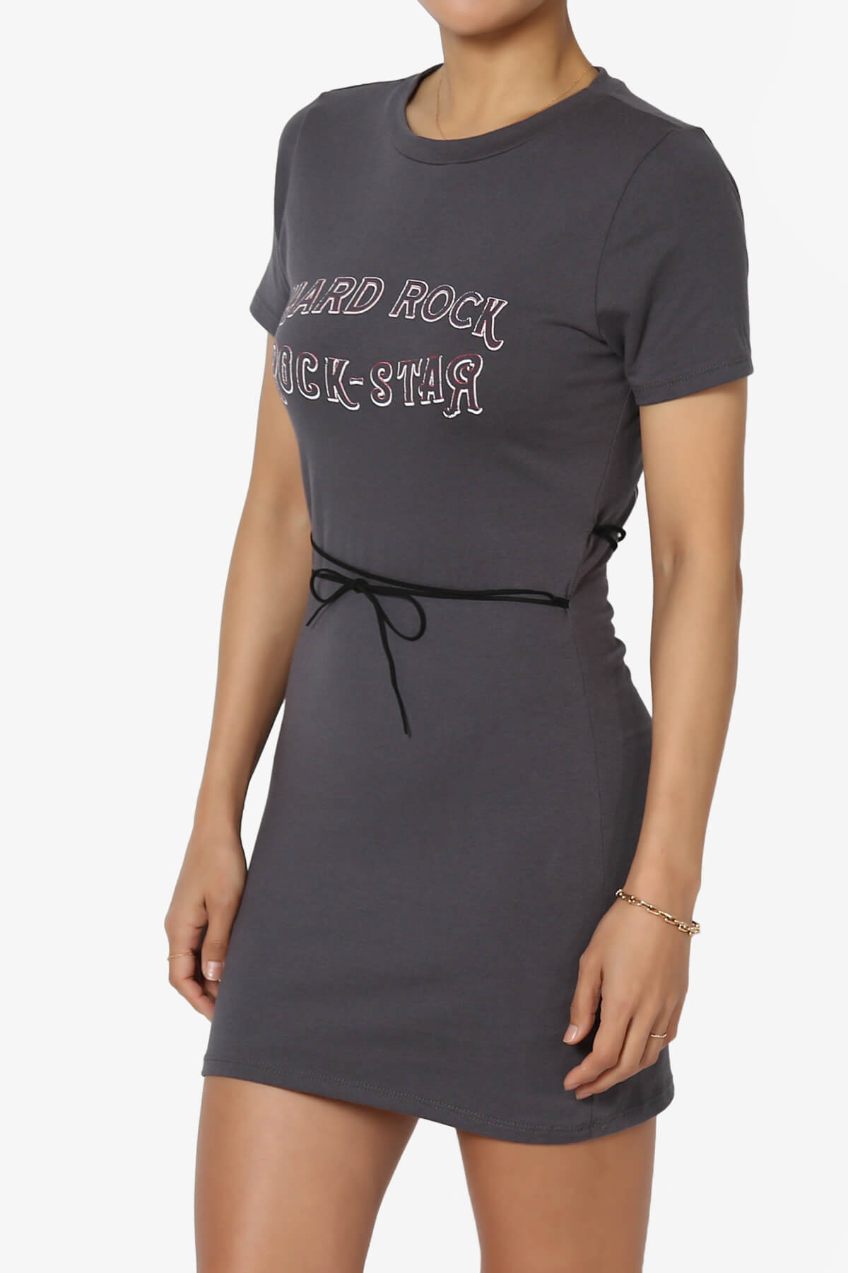 Hard Rock Wing Guitar Printed Mini T-Shirt Dress CHARCOAL_3