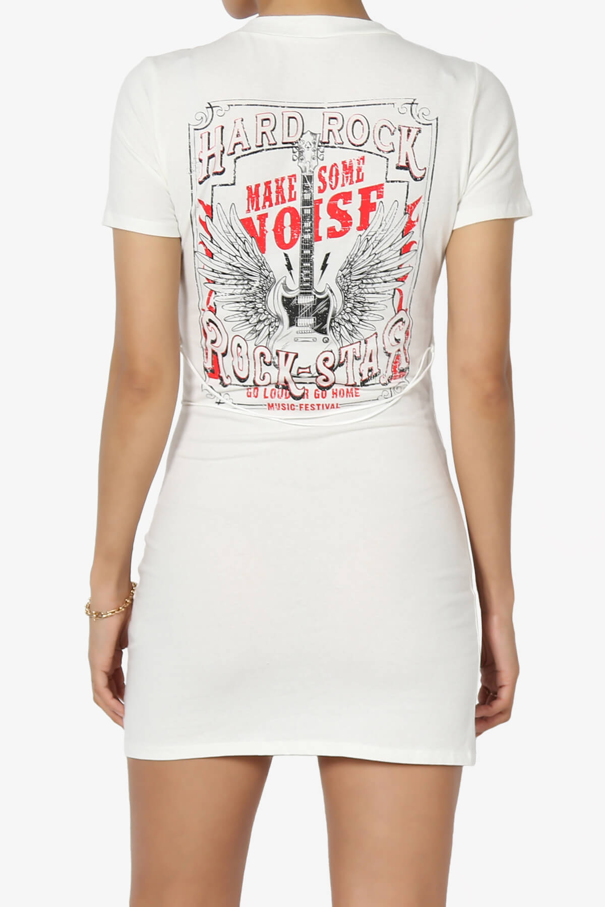 Hard Rock Wing Guitar Printed Mini T-Shirt Dress IVORY_2