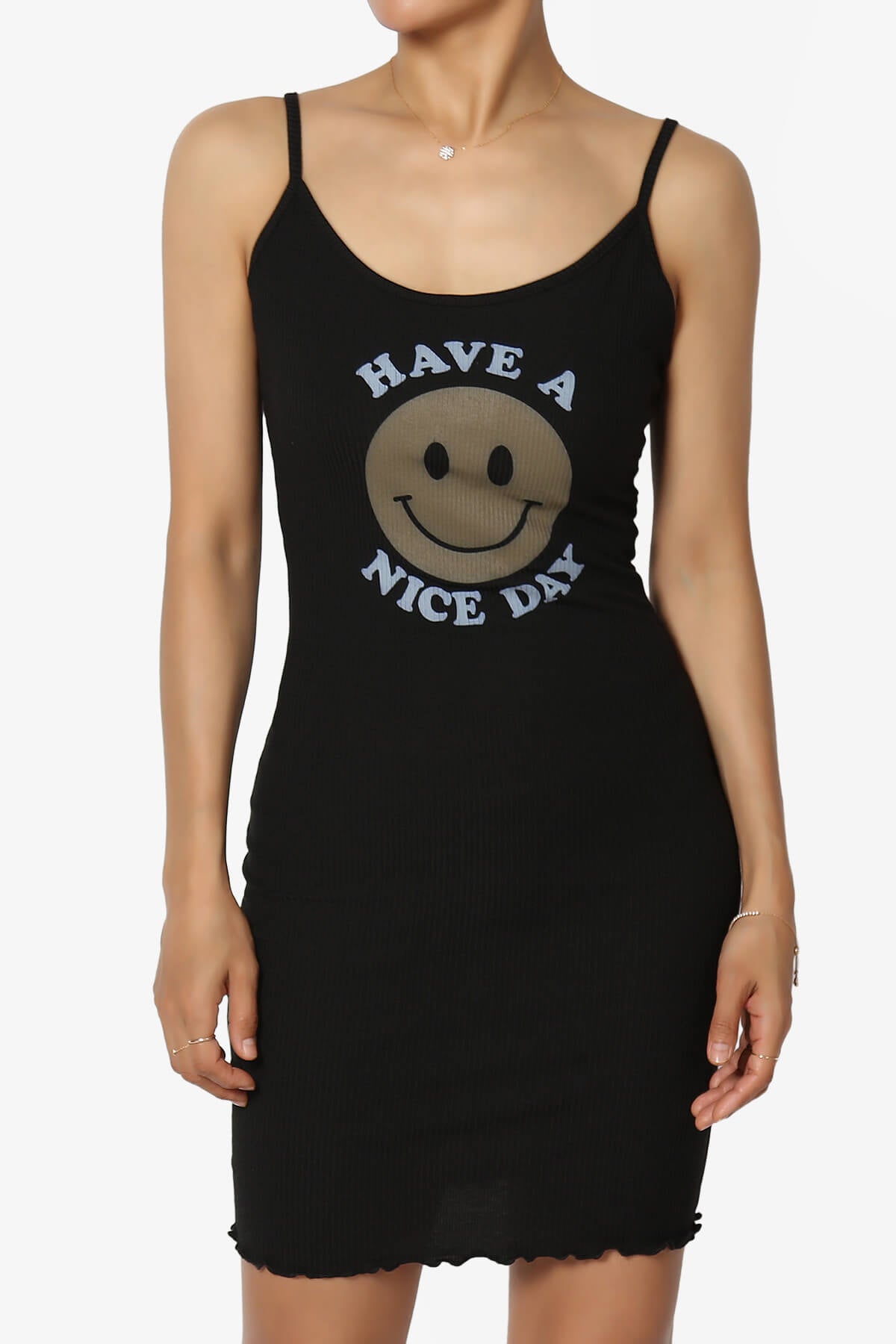 HAVE A NICE DAY Smiley Face Cami Dress BLACK_1