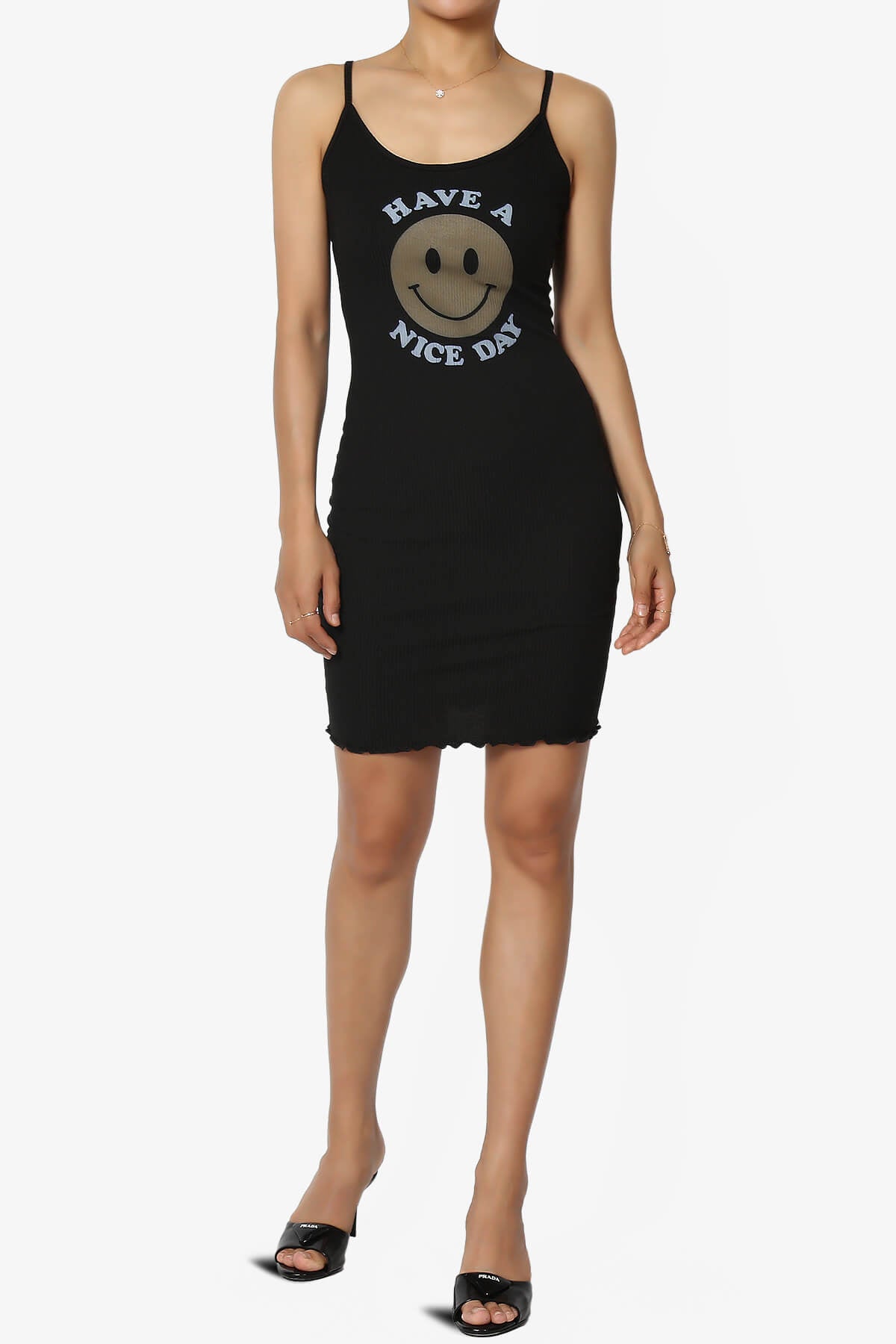 HAVE A NICE DAY Smiley Face Cami Dress BLACK_6