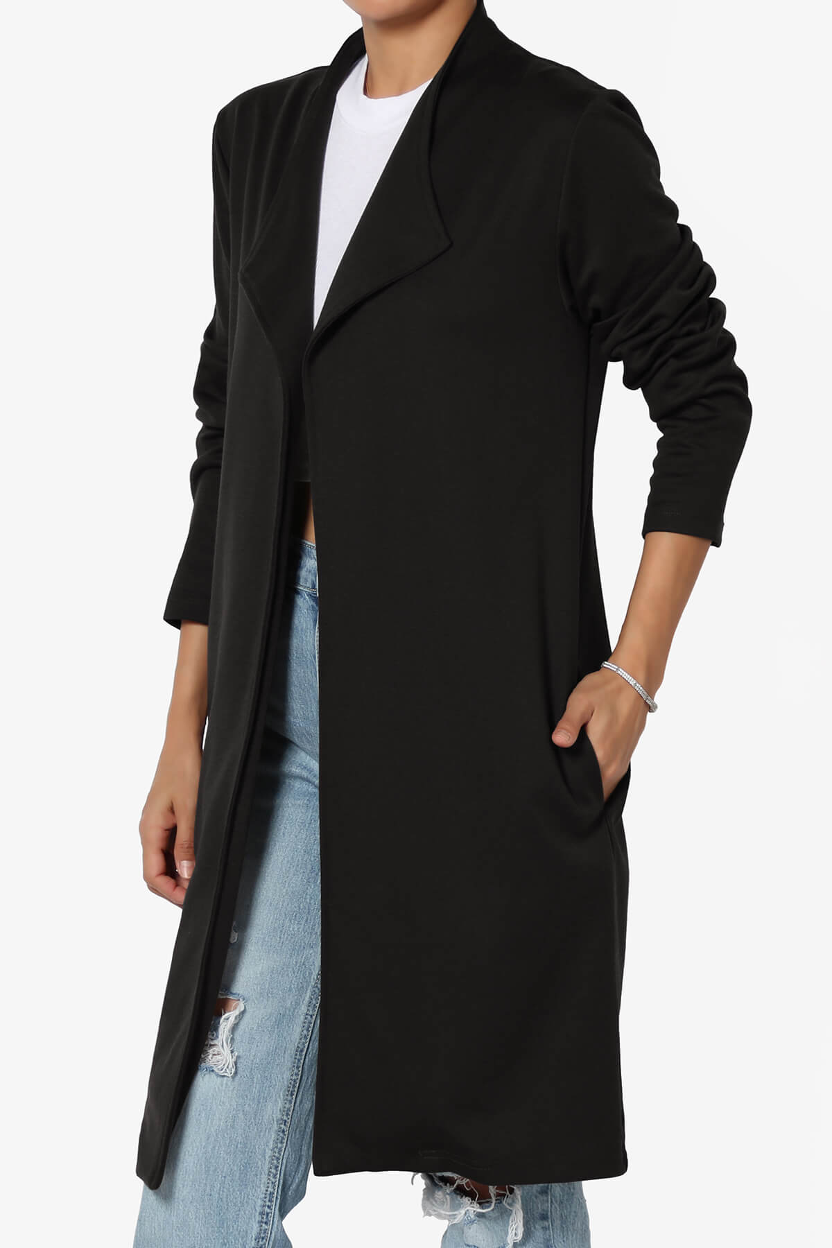 Hawke Open Front Knit Long Jacket BLACK_3