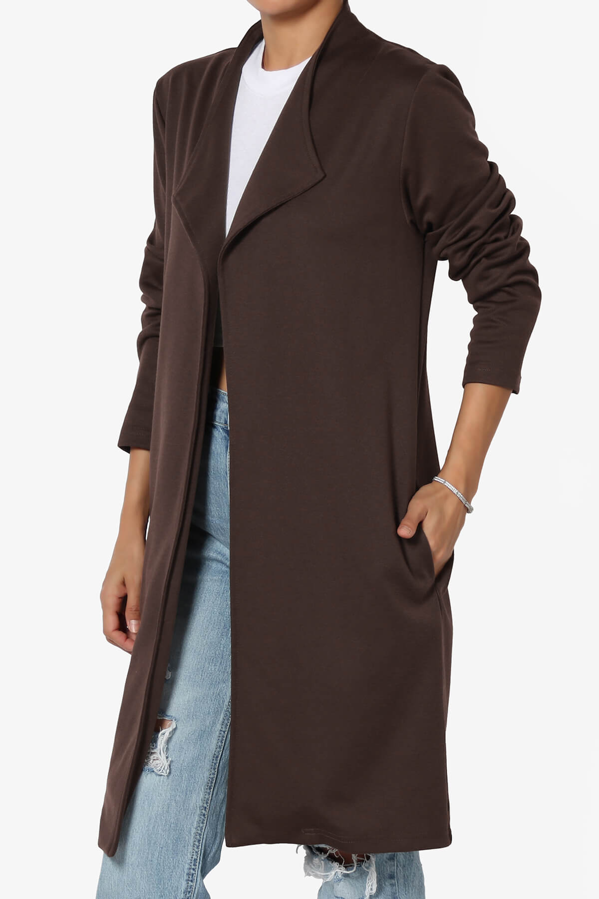 Hawke Open Front Knit Long Jacket BROWN_3