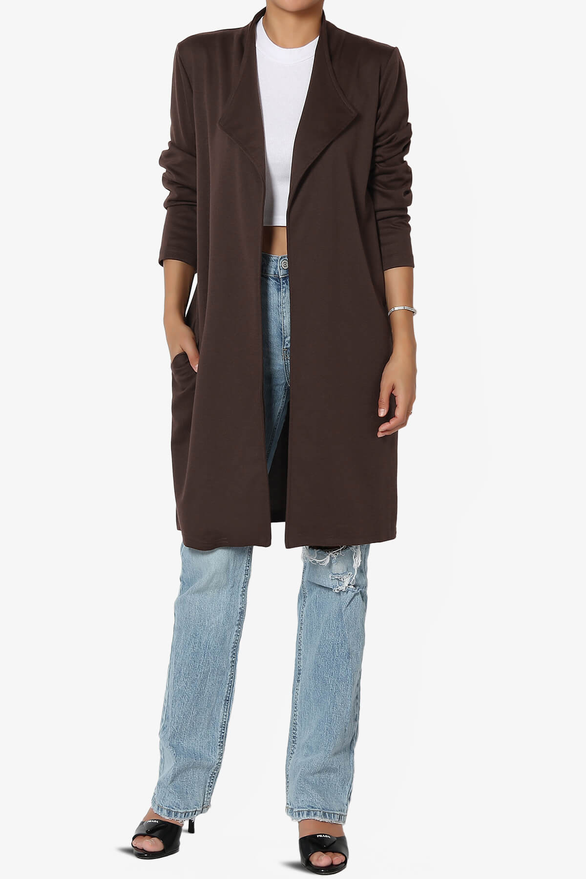 Hawke Open Front Knit Long Jacket BROWN_6