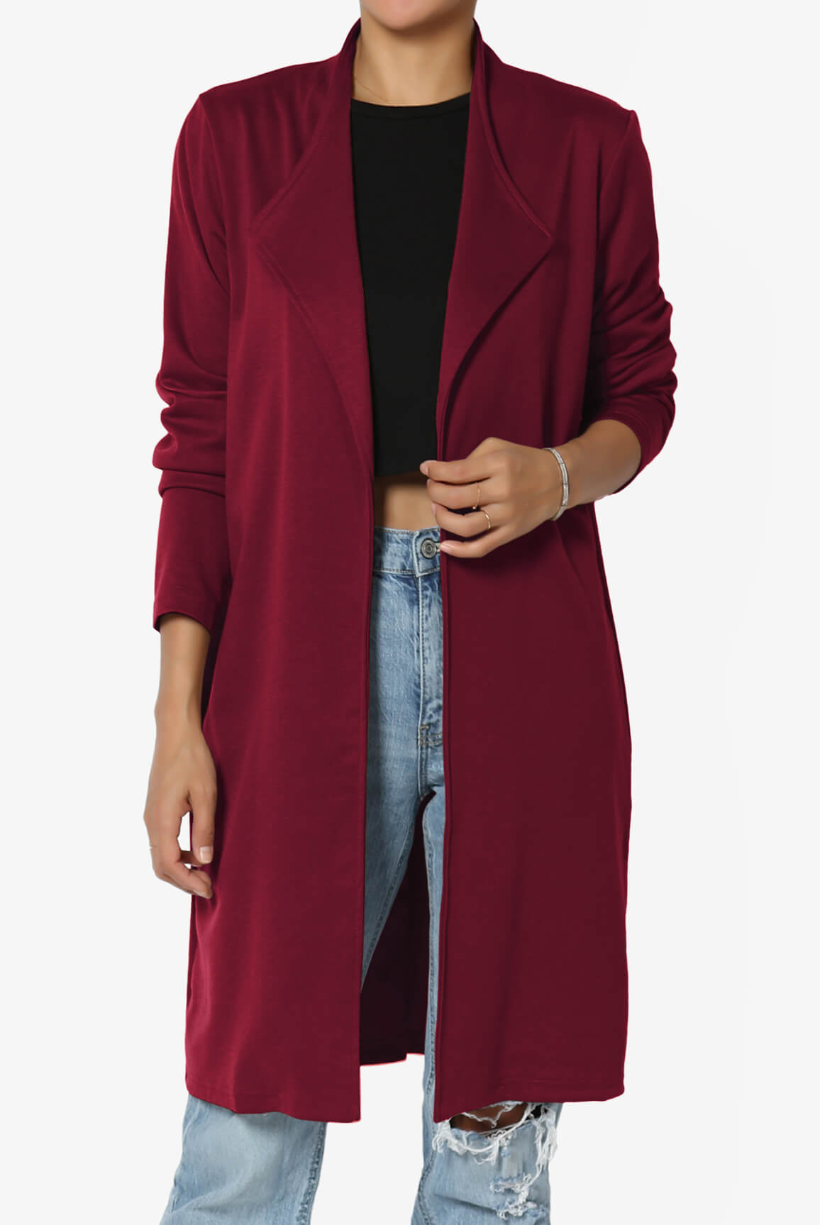 Hawke Open Front Knit Long Jacket DARK RED_1