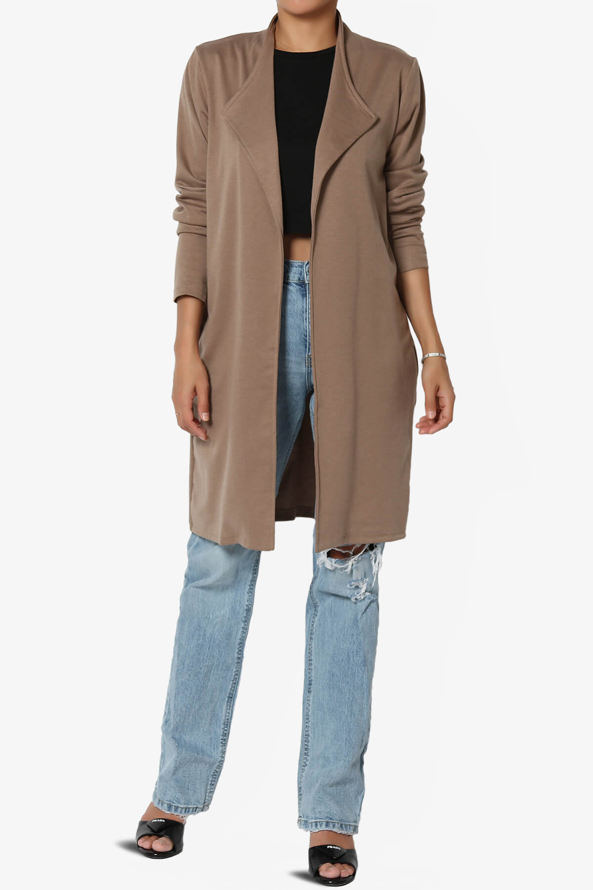 Hawke Open Front Knit Long Jacket KHAKI_6