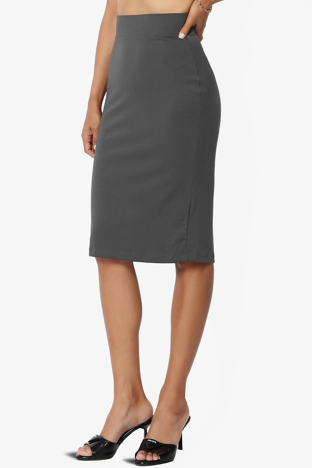 Hayle Soft Knit High Rise Midi Pencil Skirt ASH GREY_3
