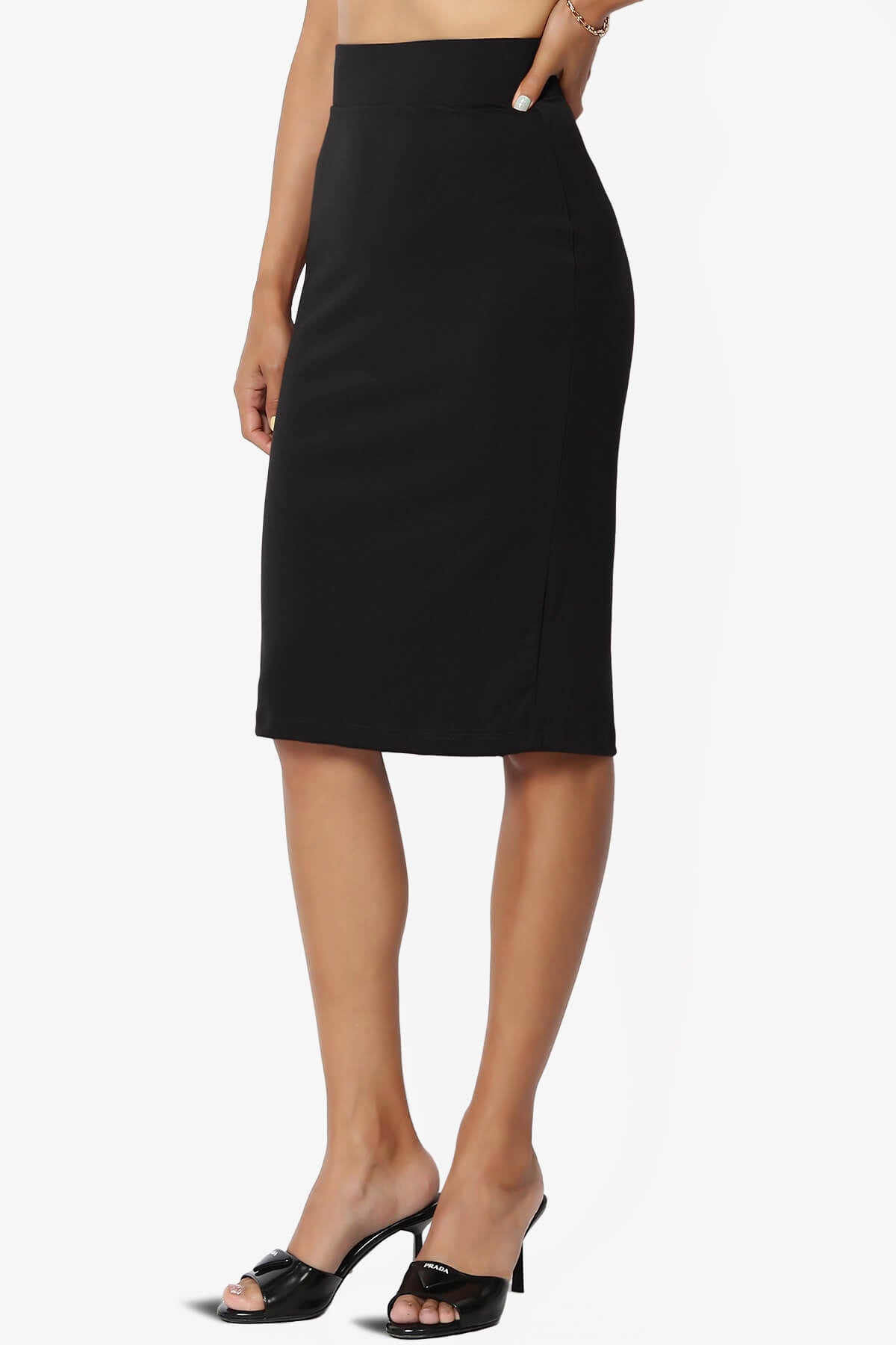 Hayle Soft Knit High Rise Midi Pencil Skirt BLACK_3
