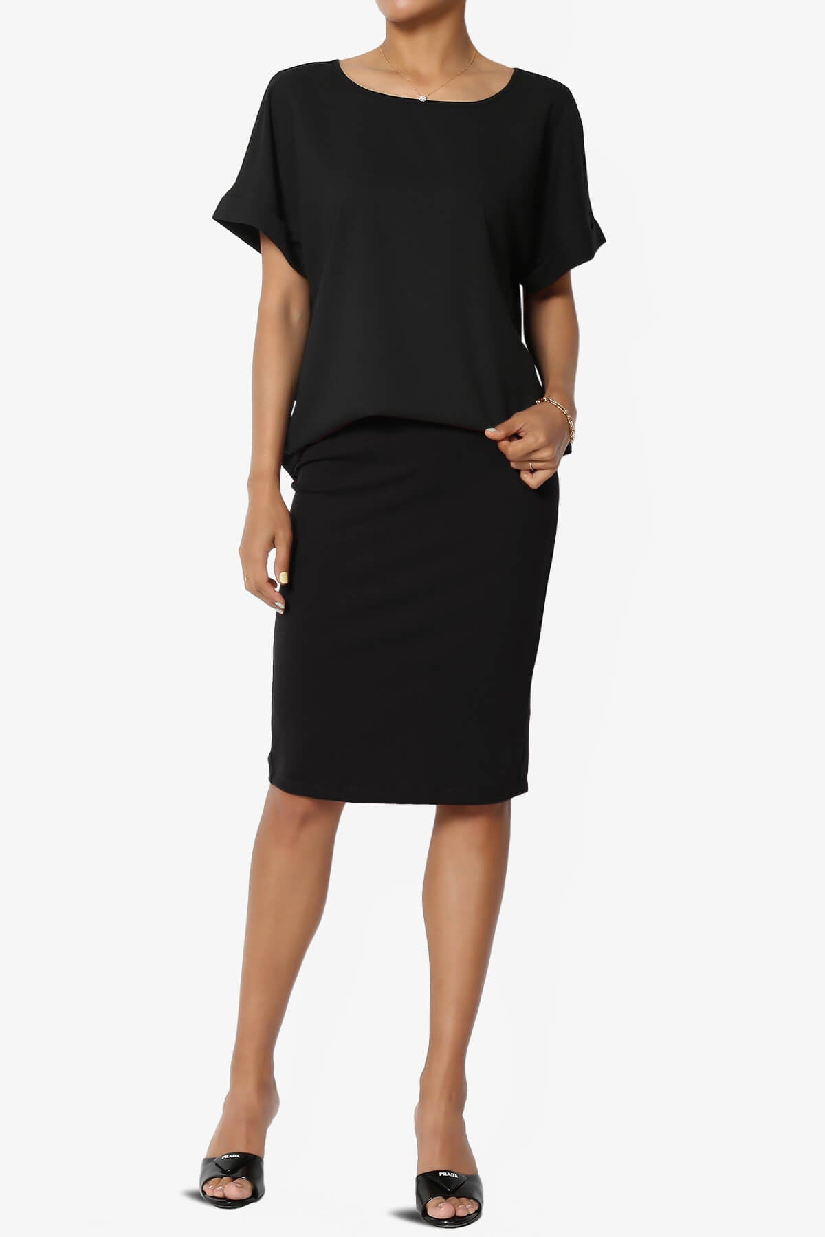 Hayle Soft Knit High Rise Midi Pencil Skirt BLACK_6