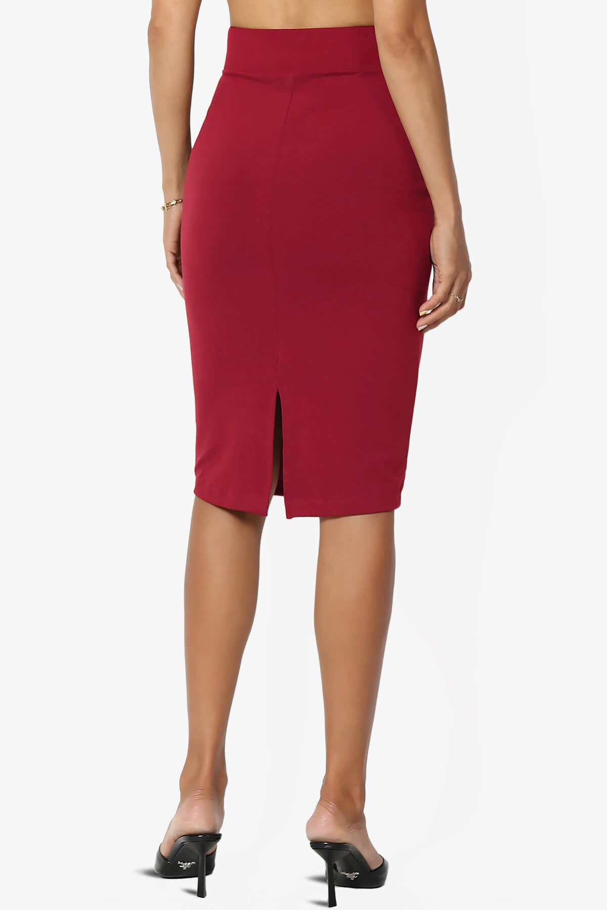 Hayle Soft Knit High Rise Midi Pencil Skirt BURGUNDY_2