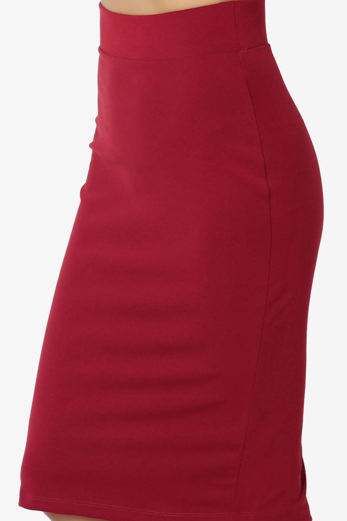 Hayle Soft Knit High Rise Midi Pencil Skirt BURGUNDY_5