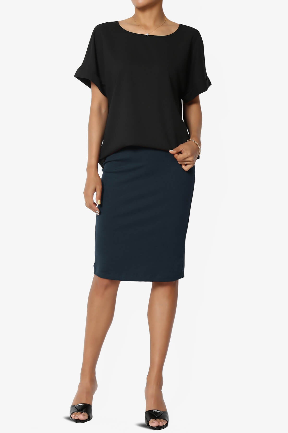 Hayle Soft Knit High Rise Midi Pencil Skirt DARK NAVY_6