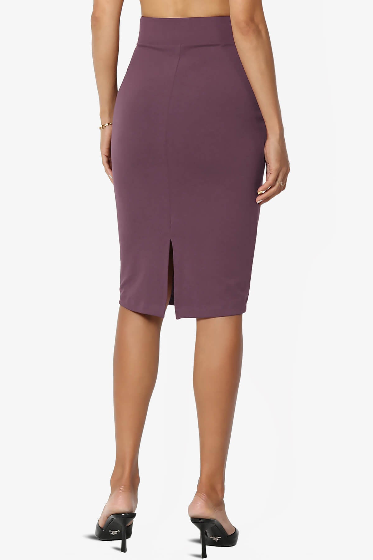 Hayle Soft Knit High Rise Midi Pencil Skirt DUSTY PLUM_2