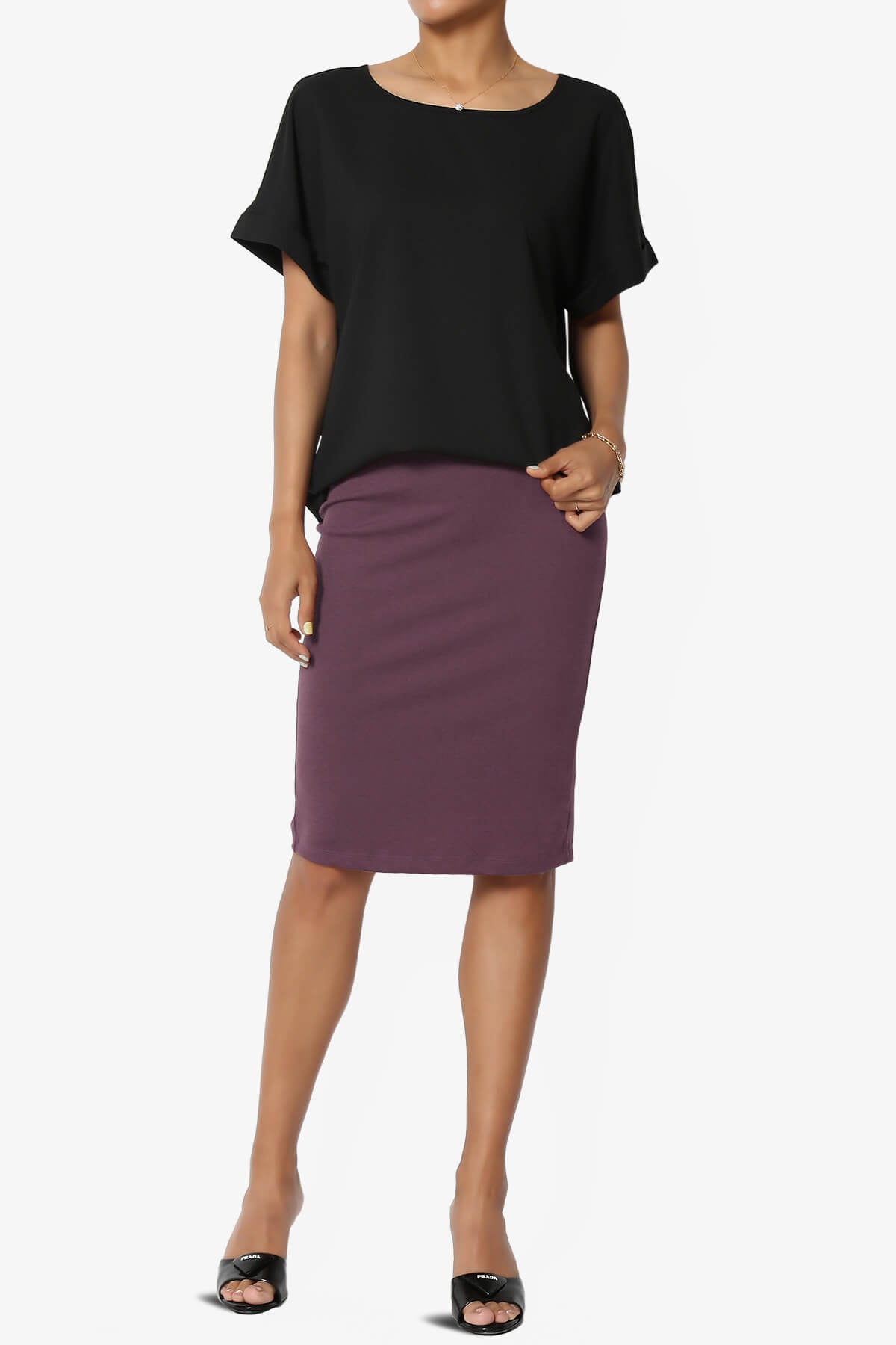 Hayle Soft Knit High Rise Midi Pencil Skirt DUSTY PLUM_6