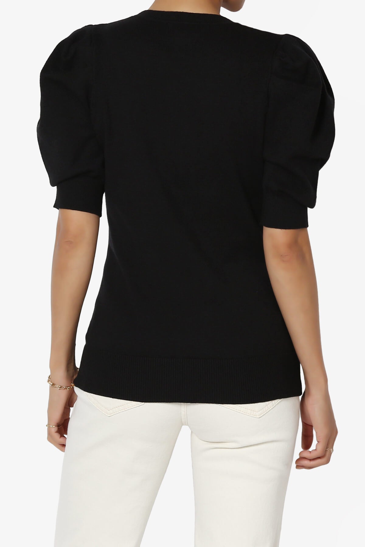 Isabella Puff Short Sleeve Knit Sweater BLACK_2